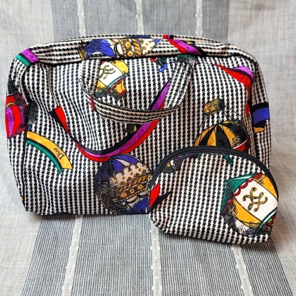 Christian Dior Vintage 90s Houndstooth And Ribbon Print Cosmetic Bags
